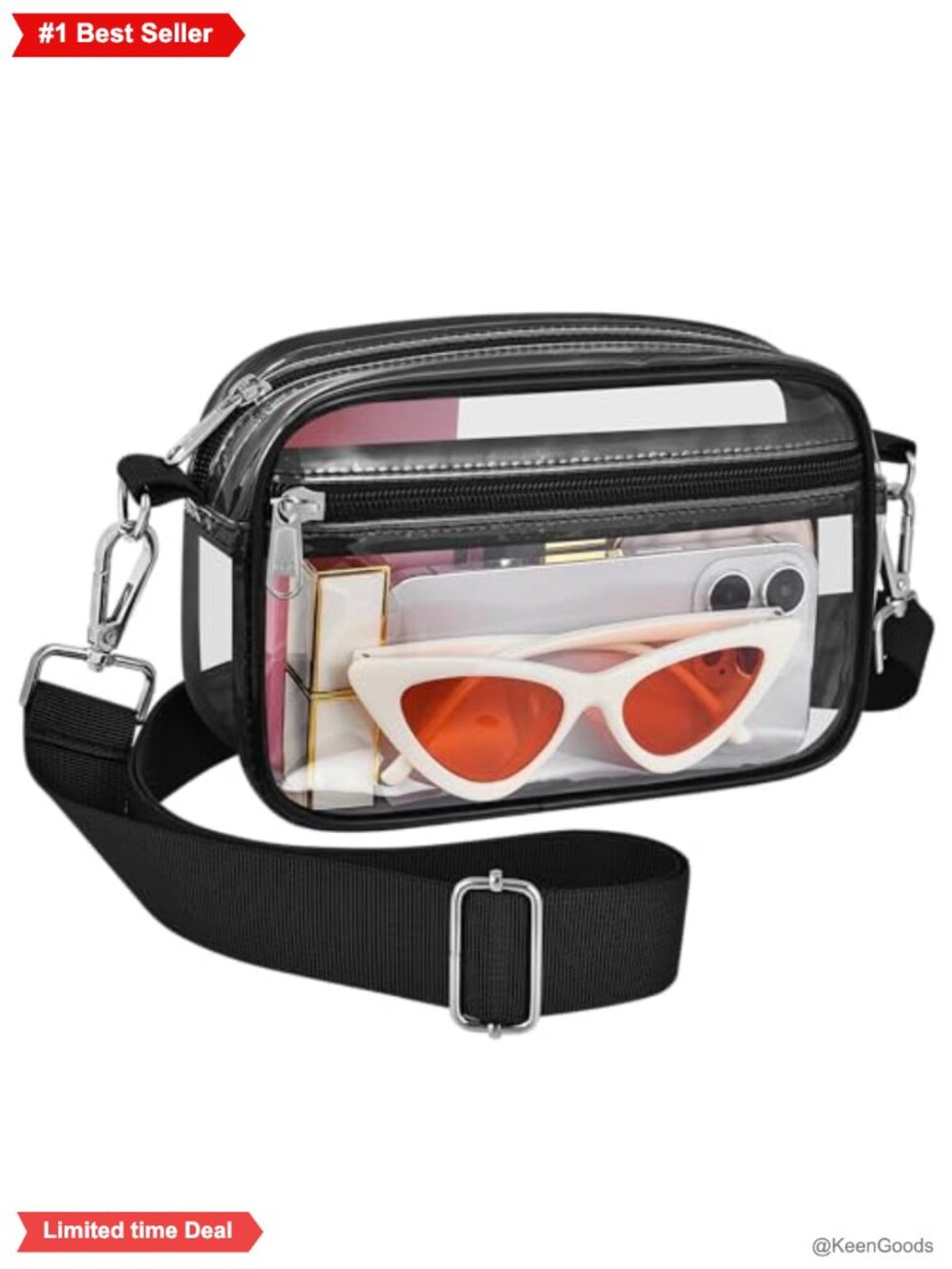 Clear Stadium Approved Crossbody Bag, PVC, Detachable Strap, 8x5